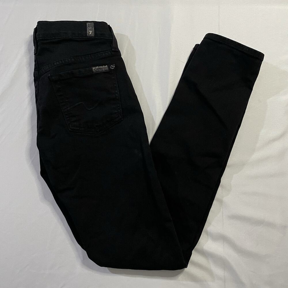 7 For All Mankind Roxanne Jeans Sz 24 Black Denim Slim Straight W28 L31.5‎
